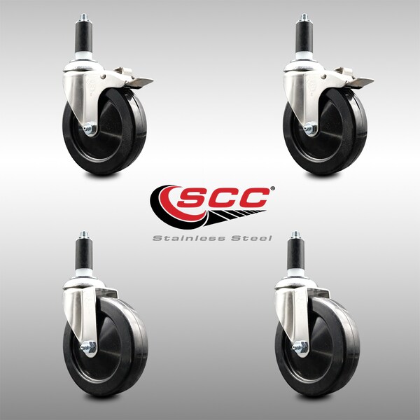 Service Caster 5 Inch 316SS Soft Rubber Swivel 1-3/8 Inch Stem Caster Lock Brake SCC, 2PK SCC-SS316TTLEX20S514-SRS-2-S-2-138 - main